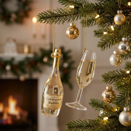 Artikel Sektflasche und Sektglas Anhänger-Set Weihnachtsbaum-Dekoration 14cm 2St