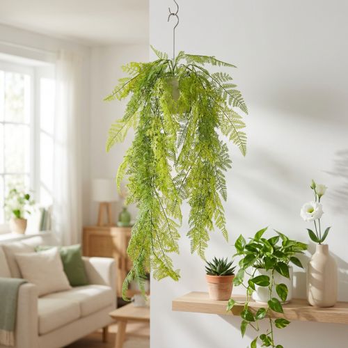 Künstlicher Farn Hängepflanze dekorativer Blickfang für Innenräume moderne Akzente 80cm | Floristik24.de