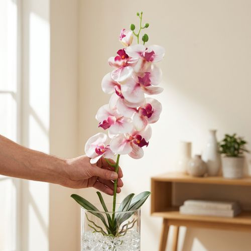 Orchidee Phalaenopsis künstlich 9 Blüten Weiß Fuchsia 96cm | Floristik24.de