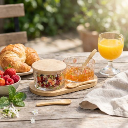 Tapas Set Pfirsich Marmeladengläser auf Tablett 20×10×6,5cm | Floristik24.de