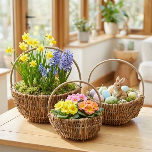 Weidenkorb-Set 3-teilig Naturfarben mit Henkel, Vintage Pflanzkörbe Ø32/28/22cm, Dekokorb, Geschenkkorb, Osterkorb | Floristik24.de