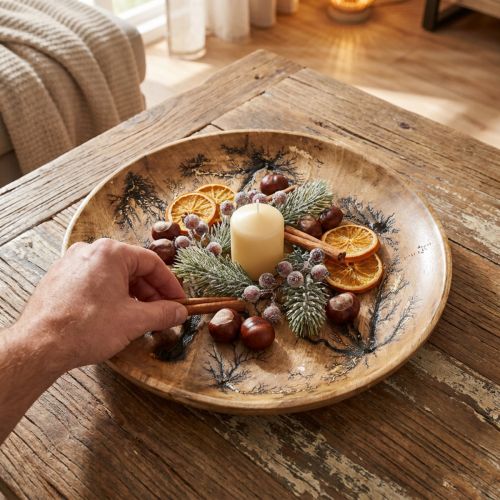 Deko Teller Holz Natur, Gold Crackle Effekt Mangoholz Ø30 | Floristik24.de