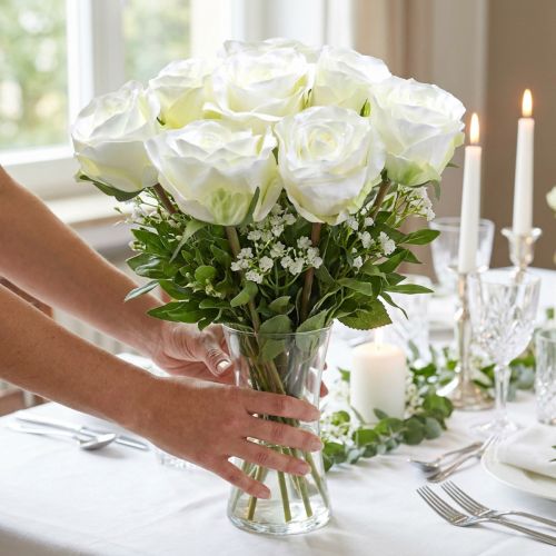Deko-Rose Seidenblumen im Bund Creme 36cm 8 St | Floristik24.de