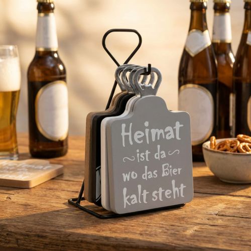 Flaschenöffner mit Sprüchen Holz, Metall Sortiert 4er-Set | Floristik24.de