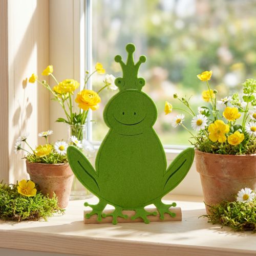 Froschkönig Filz Holz Grün 20cm x 27,5cm Sommerdekoration | Floristik24.de