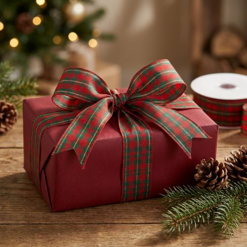 Geschenkband kariert Stoffband Rot Grün Schottisch 25mm 20m | Floristik24.de