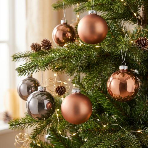 Artikel Weihnachtskugeln in Silber Apricot Glas Ø7,5cm 12 St