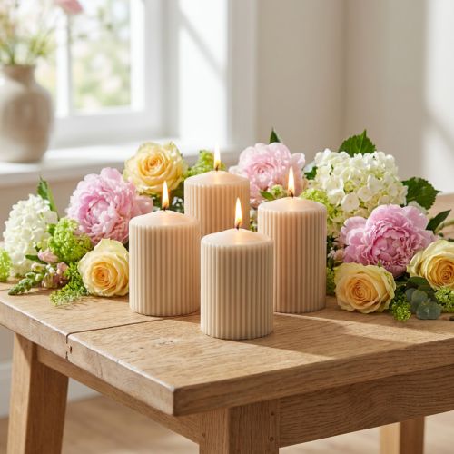Stumpenkerzen Beige Rillenkerze 70/90mm 4 St | Floristik24.de
