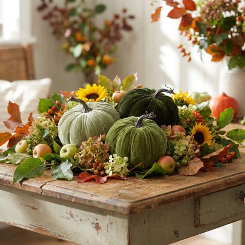 Herbstdeko Kürbis Grün Ø13cm 3 St