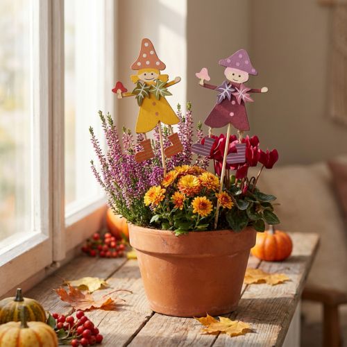 Blumenstecker Herbst Herbstdeko Holz Gelb Lila 8×6cm 12St | Floristik24.de