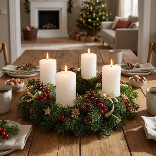 Durchgefärbte Stumpenkerzen Weiß 70x80mm 35h Brenndauer Set 4 Stück Adventskranz Dekoration | Floristik24.de