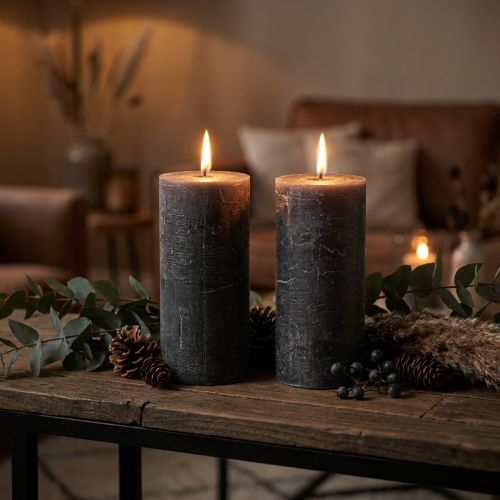 Durchgefärbte Kerzen Anthrazit Stumpenkerzen 85×150mm 2St | Floristik24.de