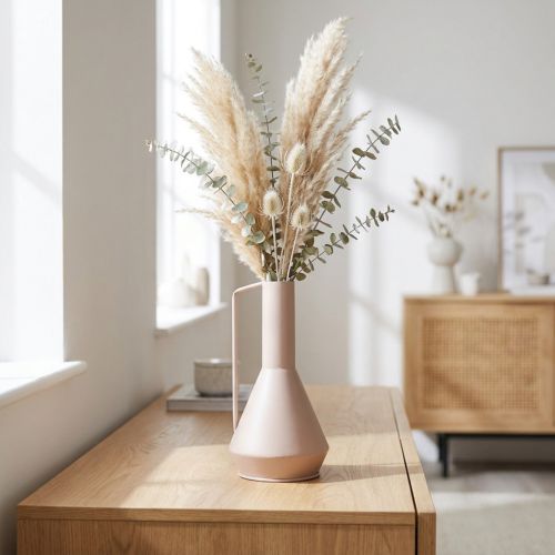 Artikel Moderne Deko Vase Metall in Hell Rosa 19,5cm, Design Dekokanne H38,5cm für Trockenblumen