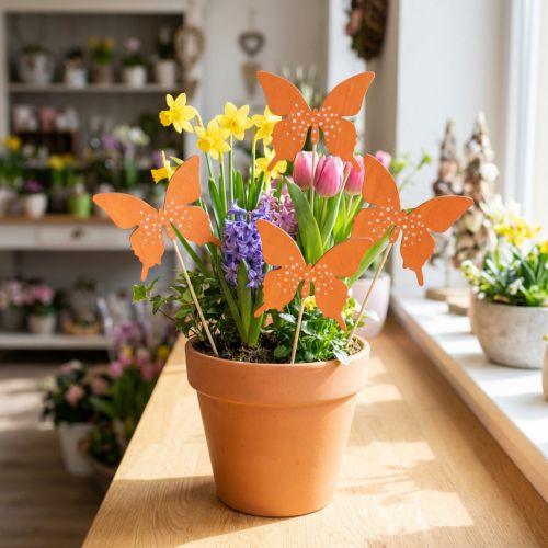 Schmetterling Holz Blumenstecker Farbig 9cm/29cm 12St | Floristik24.de