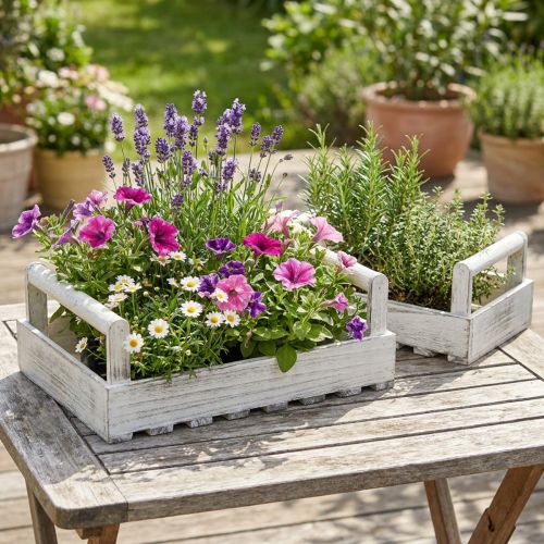 Blumenkasten Shabby Chic Holz Weiß 2er-Set
