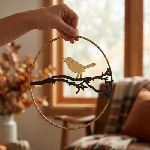 Fensterdeko Vogel Metall Ø22,5cm gold-schwarz