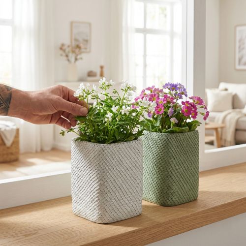 Keramik Übertopf Weiß Grün 12x12cm H17,5cm 2er Set