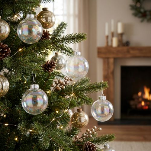 Glas Weihnachtskugeln Irisierend 7,5cm Transparent 12 St
