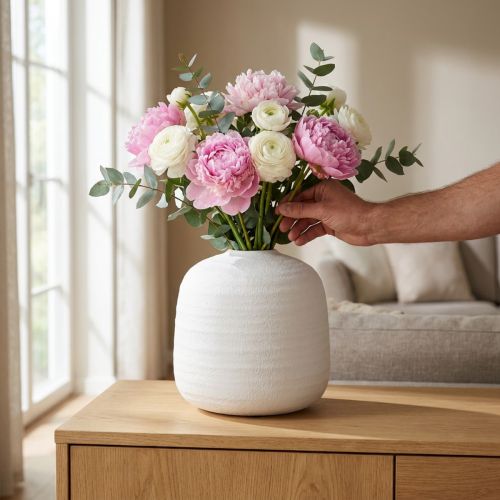Blumenvase Keramik Weiß Ø22cm H22,5cm