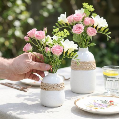 Blumenvase weiß Keramik Seegras Tischvase H10,5cm 2St | Floristik24.de