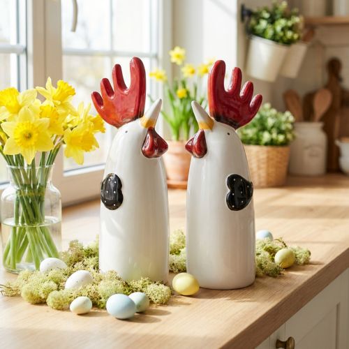Keramik Hahn Küche Deko Huhn Weiß H23cm 2 St | Floristik24.de