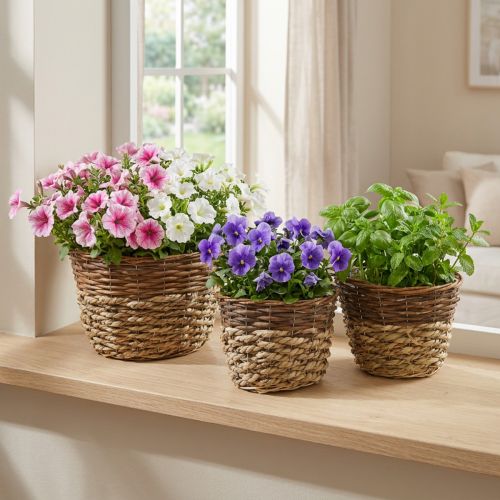 Naturkorb zum Bepflanzen, Korbdeko, Pflanzschalen Natur L21/19/16cm H21/19/16cm 3er-Set | Floristik24.de