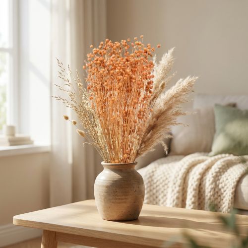 Deko Flachs Trockenblumen Apricot Natur 80g Boho-Deko | Floristik24.de