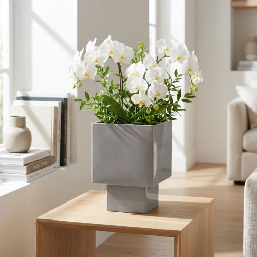 Artikel Pflanzgefäß-Würfel Grau mit Sockel für moderne Dekoration 22cm