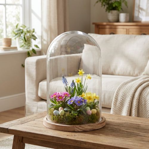 Glasglocke mit Teller aus Holz Glas Deko Ø17cm H25cm | Floristik24.de