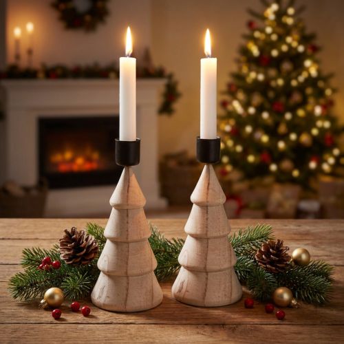 Stabkerzenhalter Holz Tannenbaum Natur 16cm 2 St
