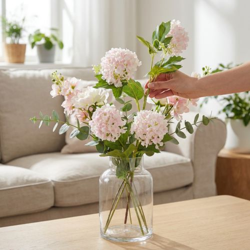 Schneeball Pflanze Kunstblumen Rosa Weiß L78cm 2St | Floristik24.de