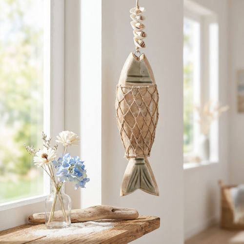 Deko Fisch, Holzfisch Deko, Fisch Anhänger Holz 21cm | Floristik24.de