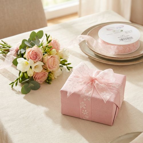 Organzaband Blumen Geschenkband Rosa 25mm 18m | Floristik24.de