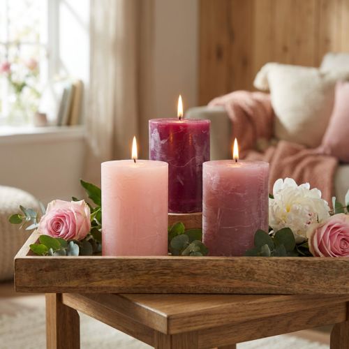 Stumpenkerzen Set Rosa & Berry 70x100mm 12er Pack