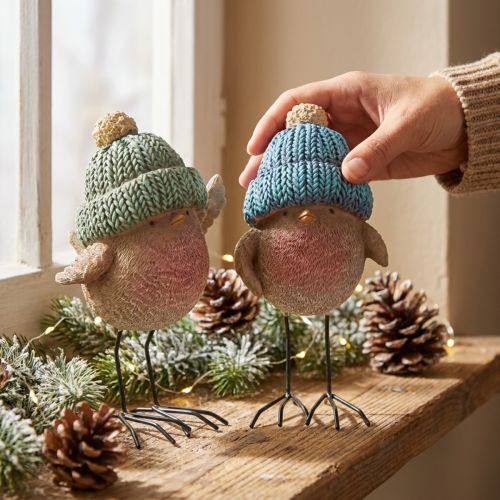 Deko Vogel mit Mütze Winterdeko Blau Grün H18cm 2 St | Floristik24.de