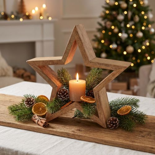 Stern Deko Holz Tischdeko Mangoholz zum Stellen Natur Ø24cm | Floristik24.de