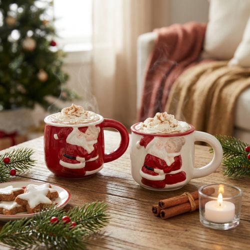 Weihnachtstasse Keramik Weihnachtspaar Rot Weiß H8,5cm 2St | Floristik24.de