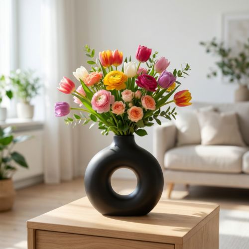 Vase Modern Keramik Schwarz Modern Oval 21×7×20cm | Floristik24.de