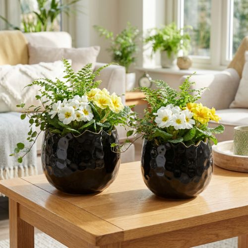 Blumentopf Keramik Ei Schwarz Ø12cm 2St