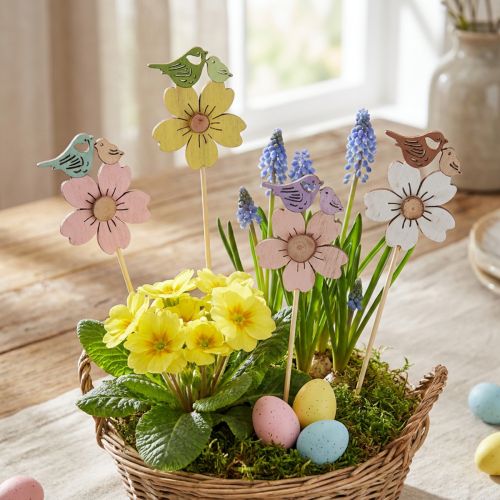 Frühlingsdeko Blumenstecker Holz Vogel Deko 8×6cm 12 St | Floristik24.de