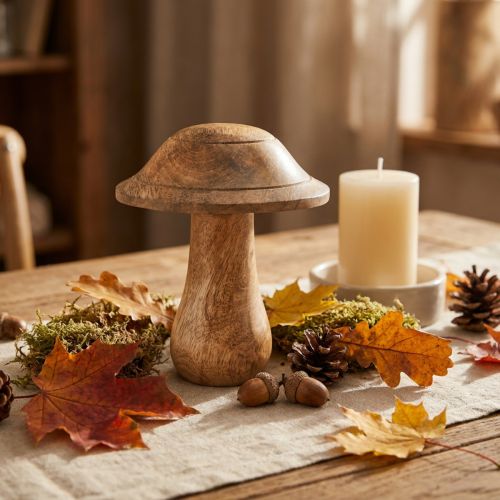 Holzpilz mit Rillen Holzdeko Pilz Mangoholz Natur 11,5×Ø10cm | Floristik24.de