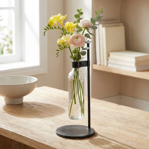 Dekovase Dekoflasche mit Metallständer Schwarz Ø16cm | Floristik24.de