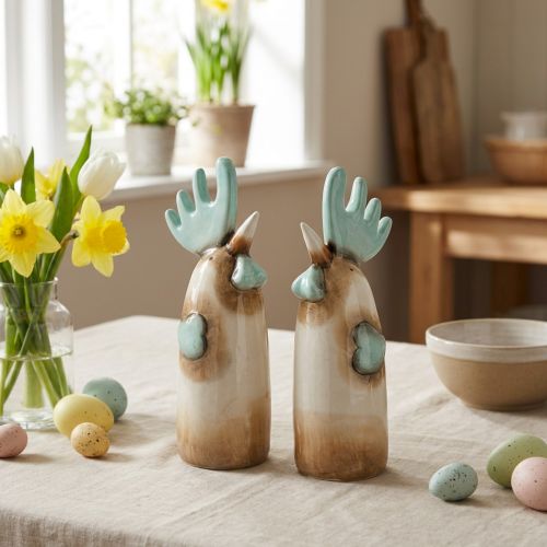 Keramik Hahn Küche Deko Huhn Hellblau Braun H23cm 2 St | Floristik24.de