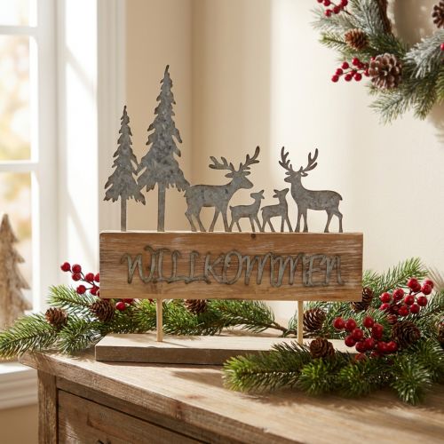 Silhouette mit Rehen, Herbstdeko zum Stellen, Willkommensschild Wald-Diorama, Weihnachten H31cm B28,5cm | Floristik24.de