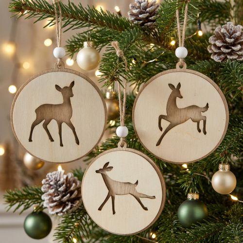 Anhänger mit Rehen, Deko-Medaillion, Holzdeko, Advent Ø9,5cm 6St | Floristik24.de