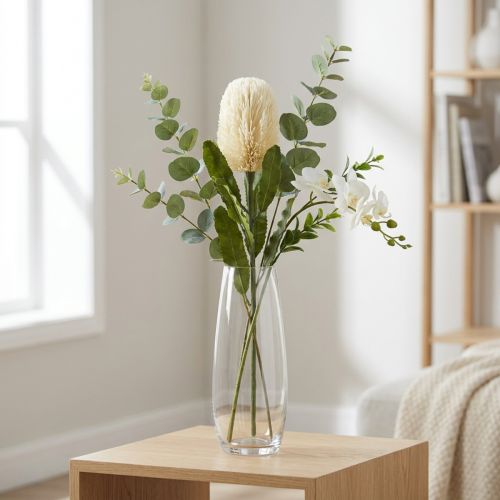 Kunstblume Banksia Weiß Creme Künstliche Exoten 64cm | Floristik24.de
