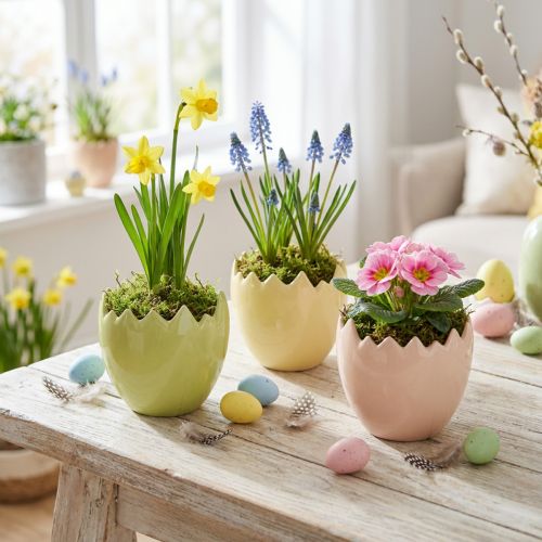 Blumentopf Osterei Motiv für stilvolle Frühjahrsdekoration in Ihrem Zuhause 10cm 3St | Floristik24.de