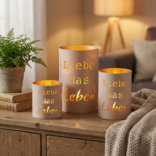 Windlicht Set Beige Gold Ø13cm 3St für stimmungsvolle Deko