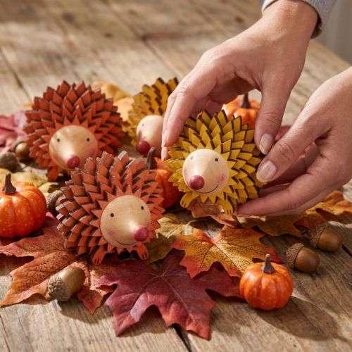 Igel Deko Holzfiguren Herbst Orange Gelb 8×7×6cm