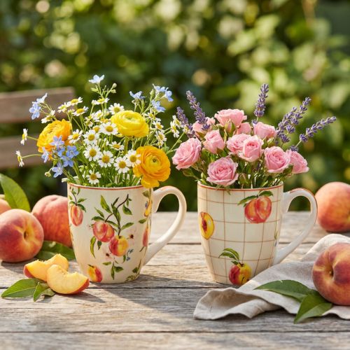Artikel Keramiktasse Pfirsiche Becher Keramik Deko H10,5cm 2St